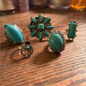 Turquoise Silver Ring Set